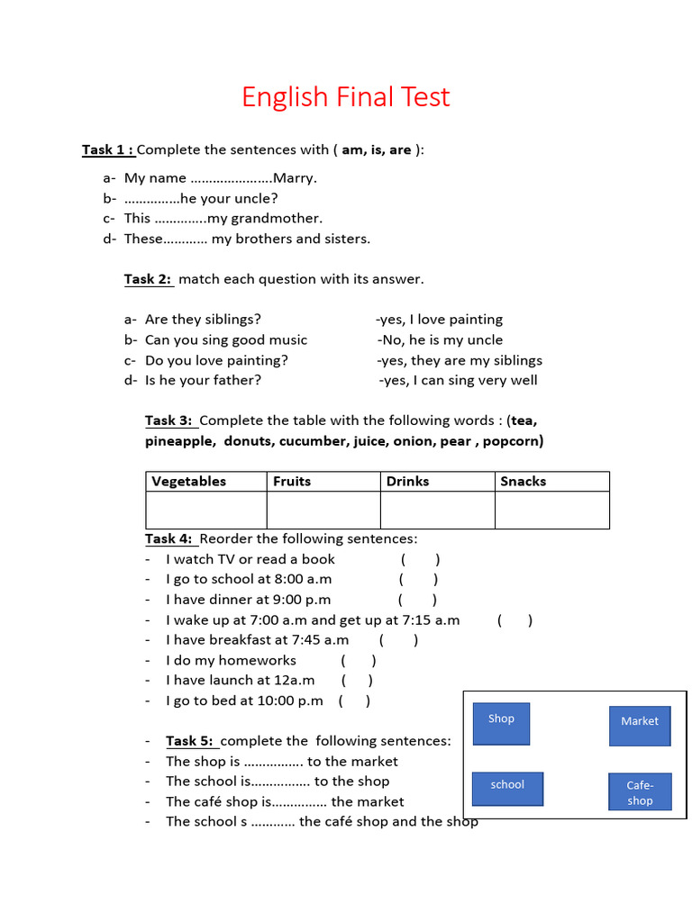 English Final Test: Sentence Completion and Matching | PDF