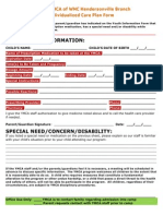 2012 YMCA of WNC Hendersonville Branch Individualized Care Plan Form