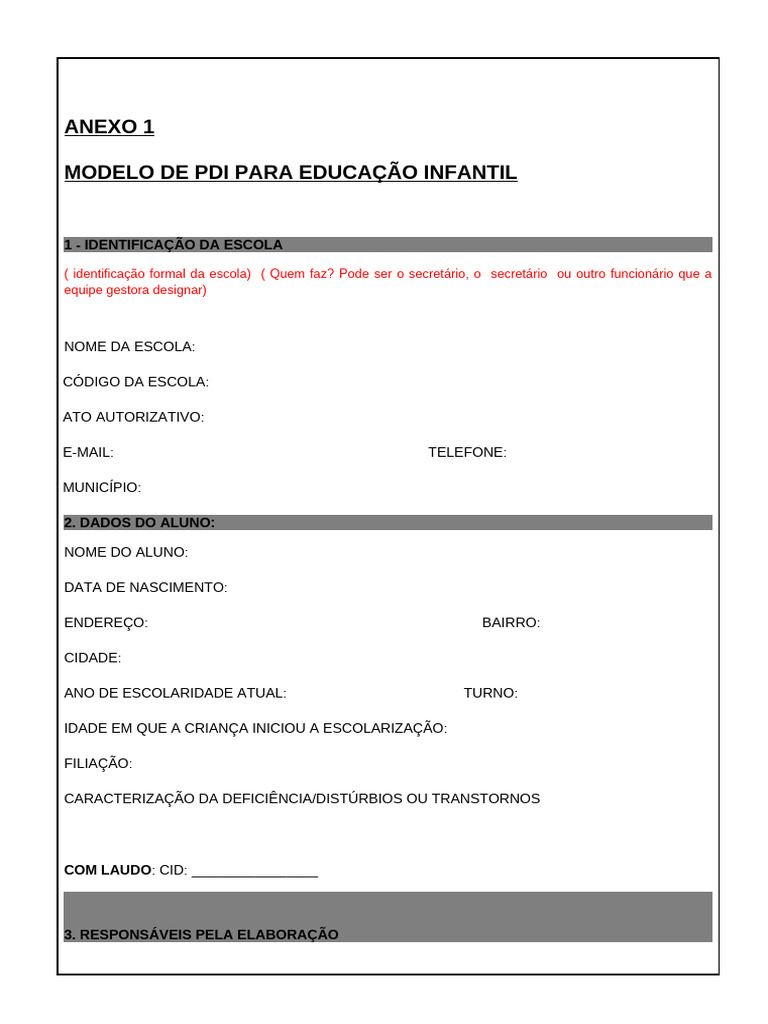 Modelo de PDI para Educação Infantil | PDF | Comunicação | Pedagogia