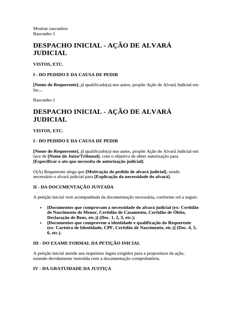 Despacho Inicial para Alvará Judicial | PDF | Processo civil | Citação ...