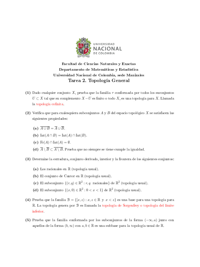 Tarea 2. Topologia General | PDF | Topología general | Topología