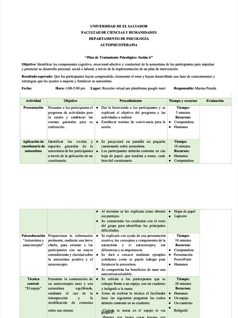 PDF Plan de Intervencion para La Autoestima - Compress | PDF ...