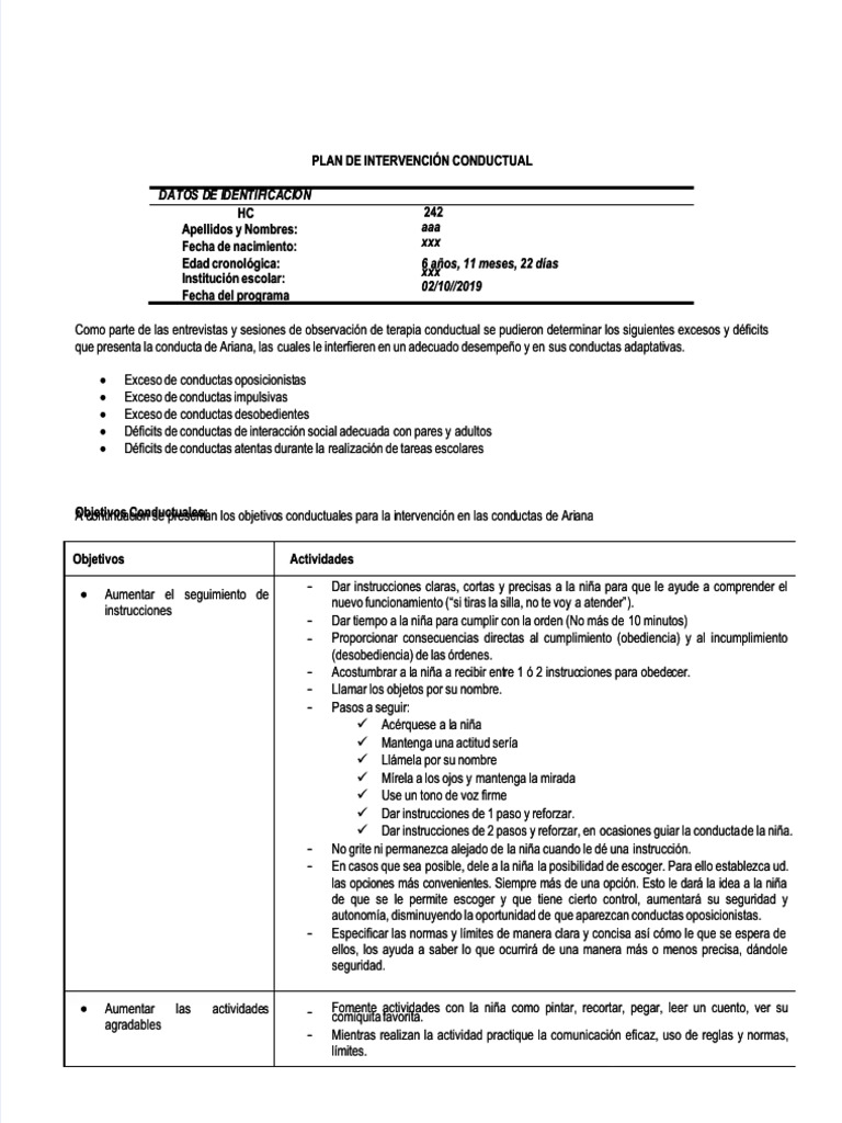 PDF Modelo de Plan de Intervencion Conductual para Nios - Compress | PDF