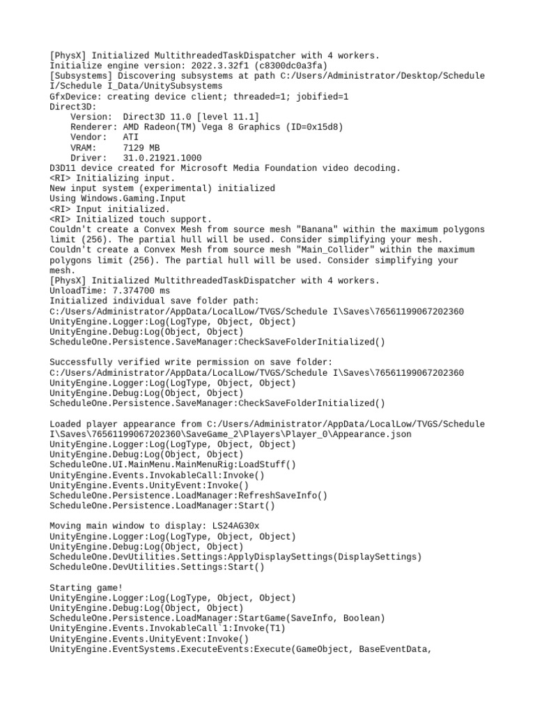 Unity Engine Initialization Log | PDF | Computing | Software