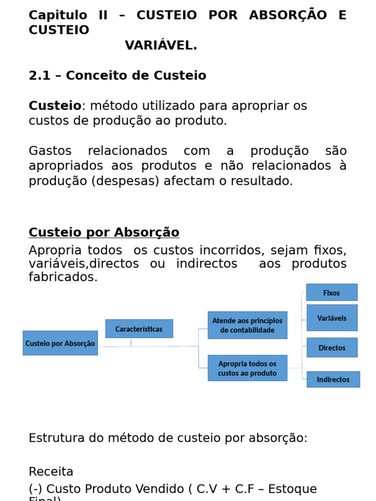 Custeio Por Absorção e Variáveis | PDF | Custo | Preços