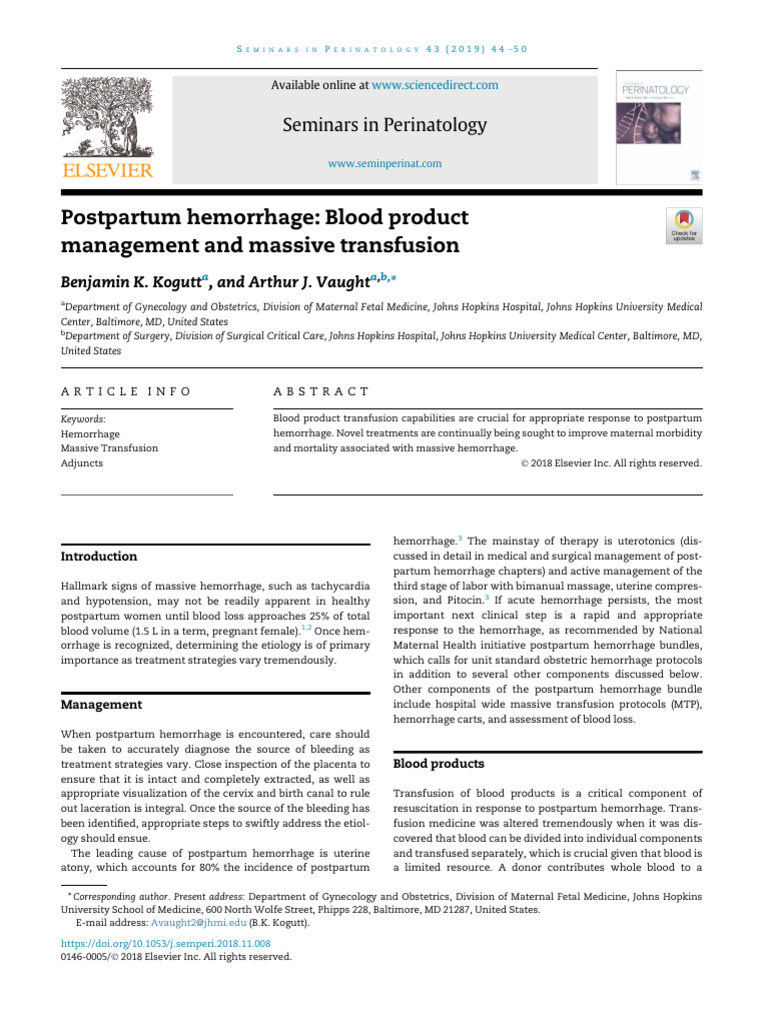 Postpartum Hemorrhage Blood Management | PDF | Bleeding | Blood Transfusion