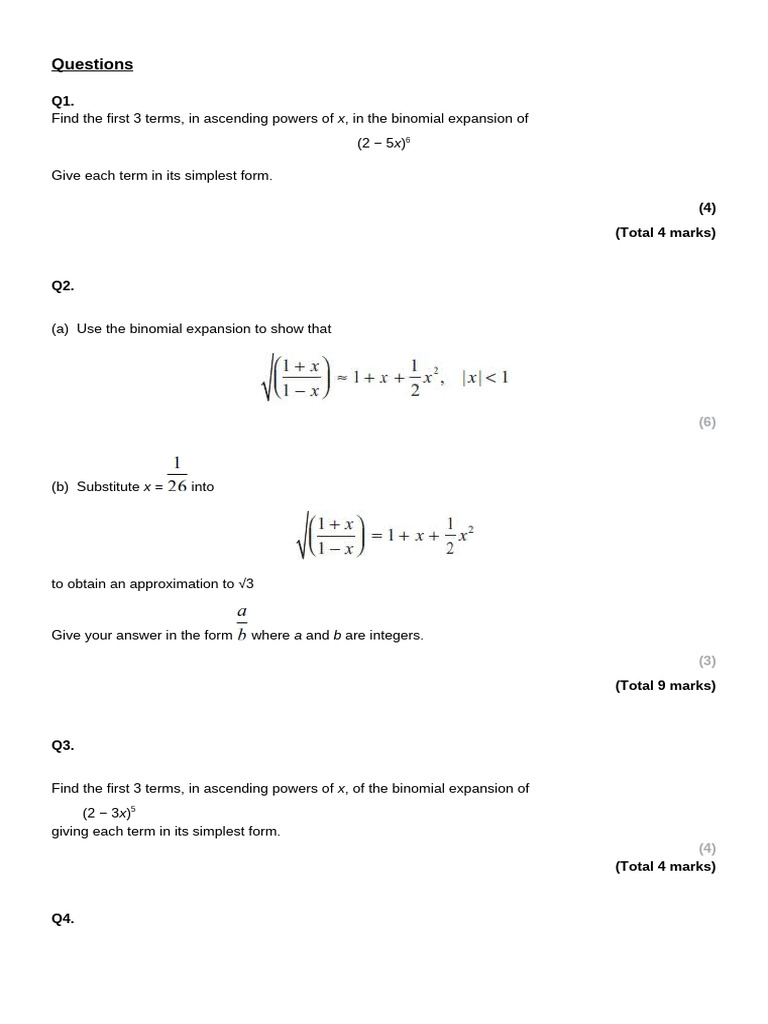 Binomial Expansion Questions and Solutions | PDF