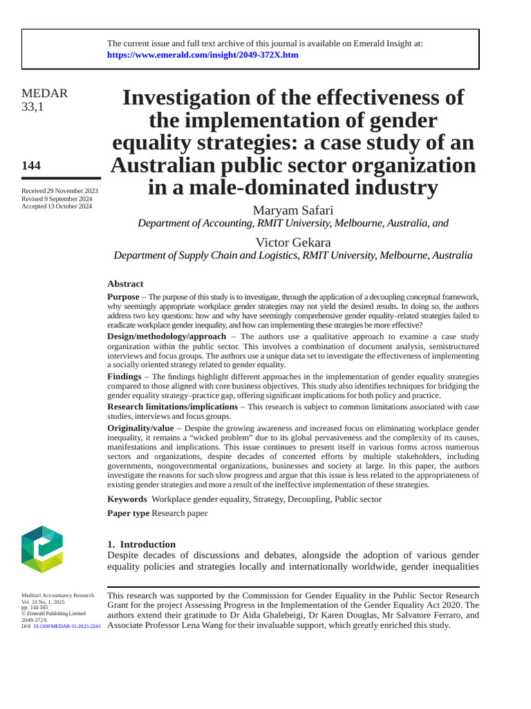 Gender Equality Strategies in Australia | PDF | Gender Equality ...