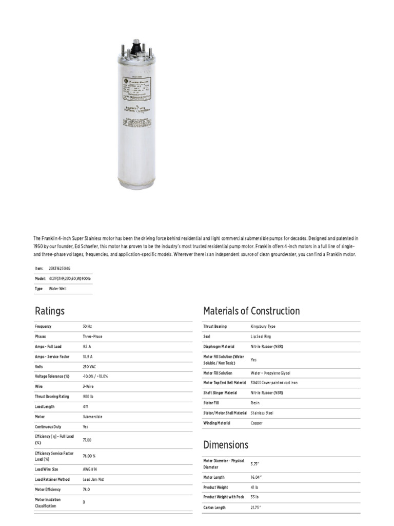 Ratings Materials of Construction | PDF | Electric Motor | Bearing ...