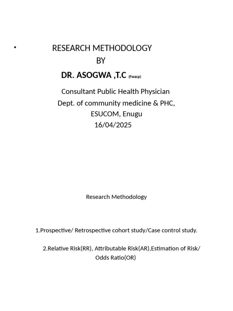 Research Methodology in Public Health | PDF | Cohort Study | Relative Risk