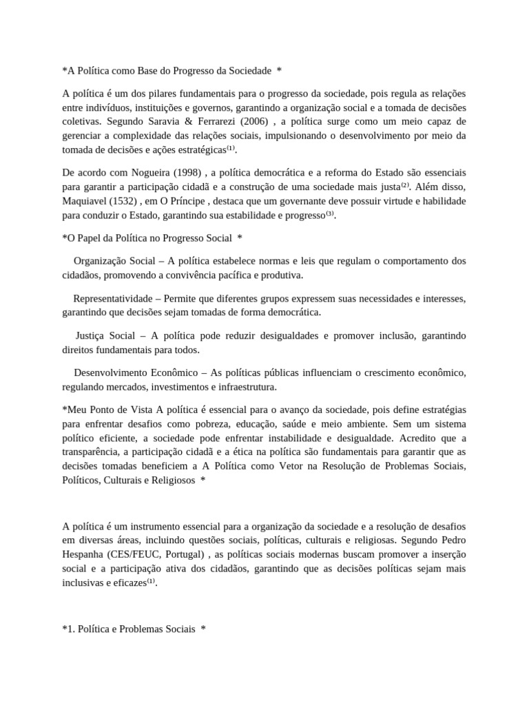 A Política Como Base Do Progresso Da Sociedade | PDF | Democracia ...