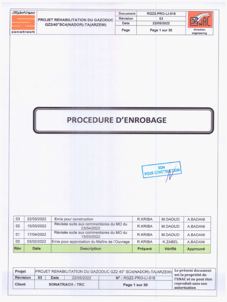 Réhabilitation Gazoduc GZ2/40