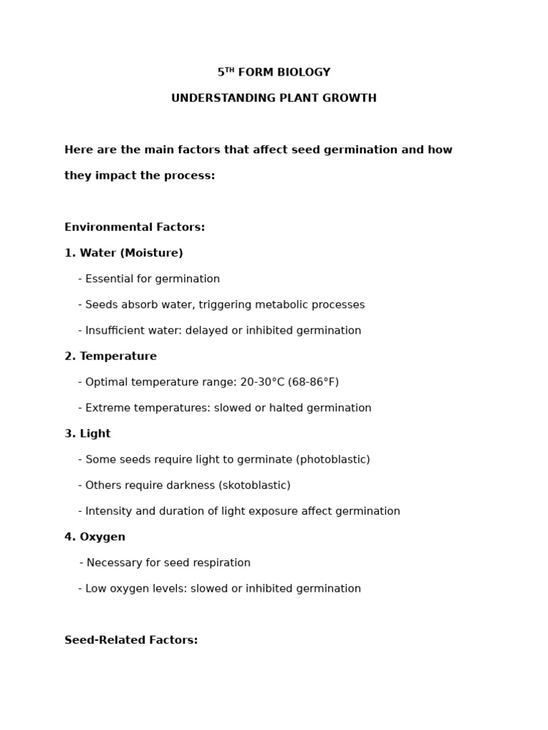 Factors Influencing Plant Growth | PDF | Plant Hormone | Germination