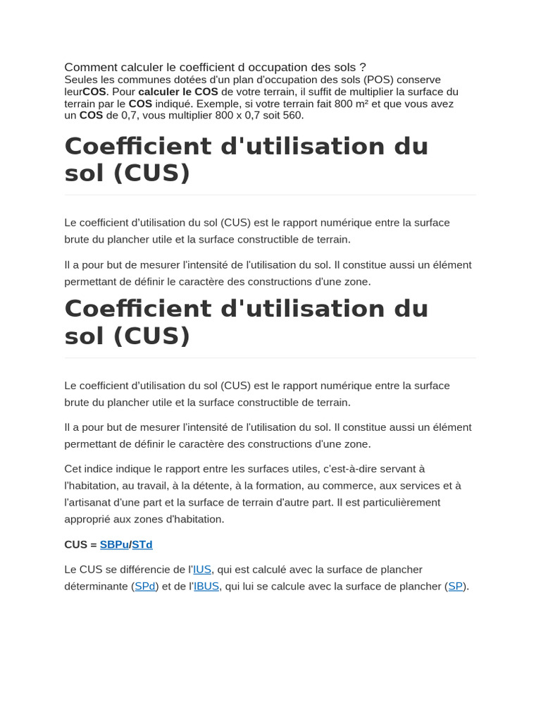 Calcul du COS et CUS en urbanisme | PDF