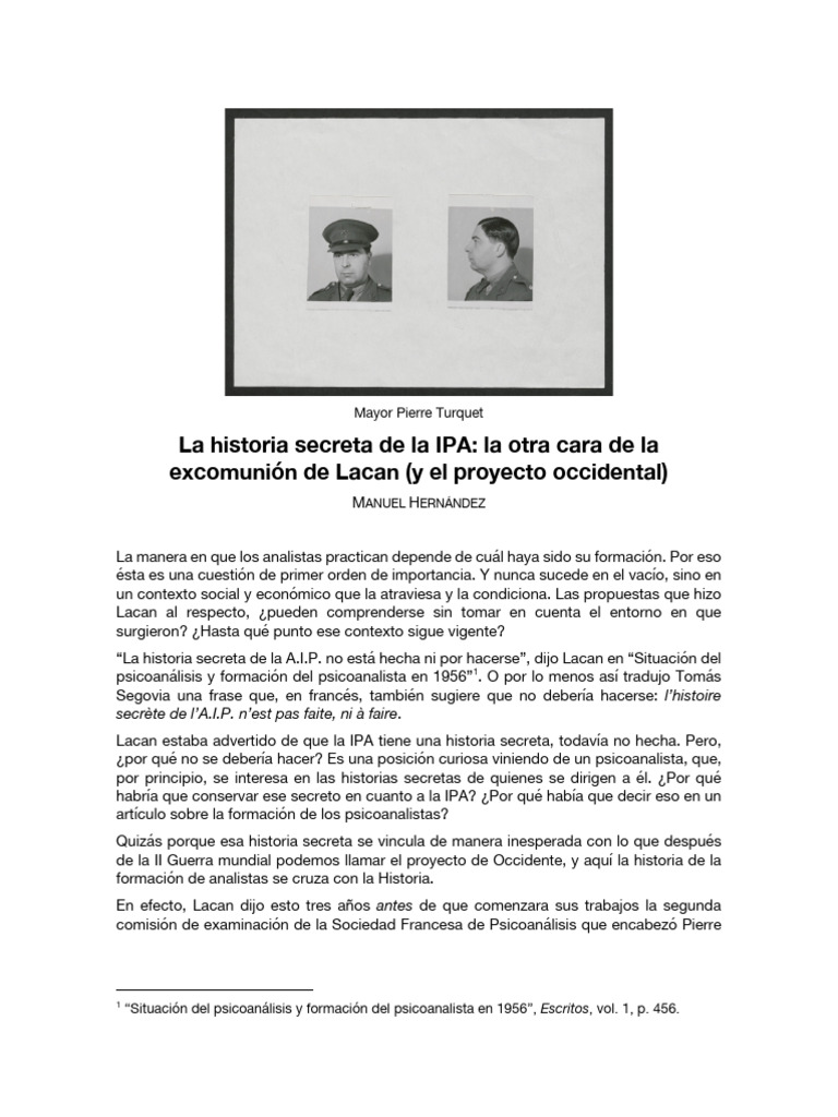 Argumento Historia Secreta de La IPA | PDF | Jacques Lacan | Psicoanálisis