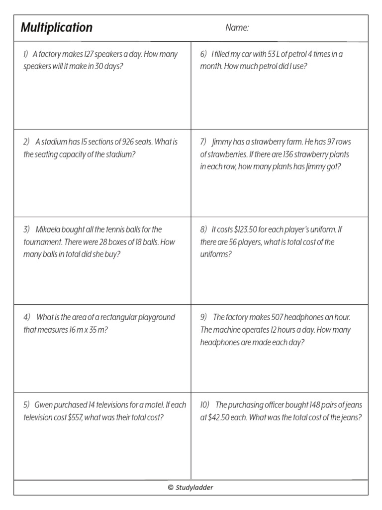 Studyladder+-+Multiplying+by+2+digit+numbers+(problem+solving) (1) | PDF