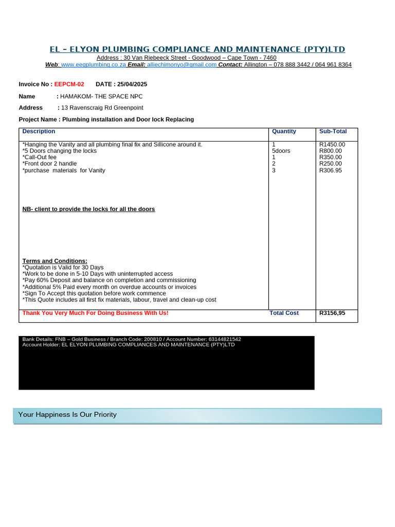Plumbing Installation Invoice EEPCM-02 | PDF