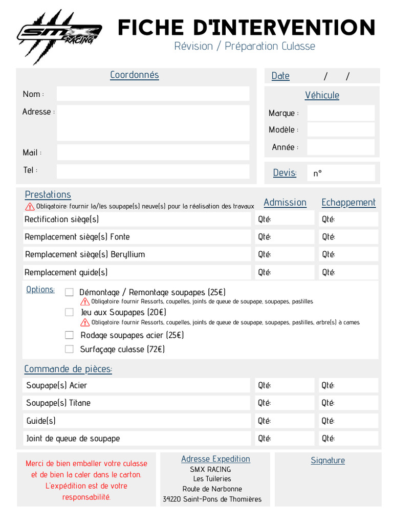 Devis pour Réparation de Culasse Automobile | PDF | Machines rotatives ...
