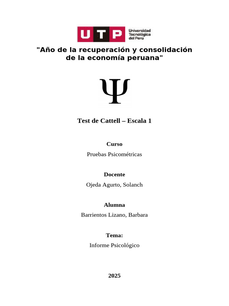 Test Catell 1 Informe (Recuperado Automáticamente) | PDF | Cociente de ...