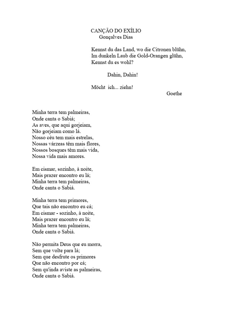 Canção do Exílio: Poema de Gonçalves Dias | PDF