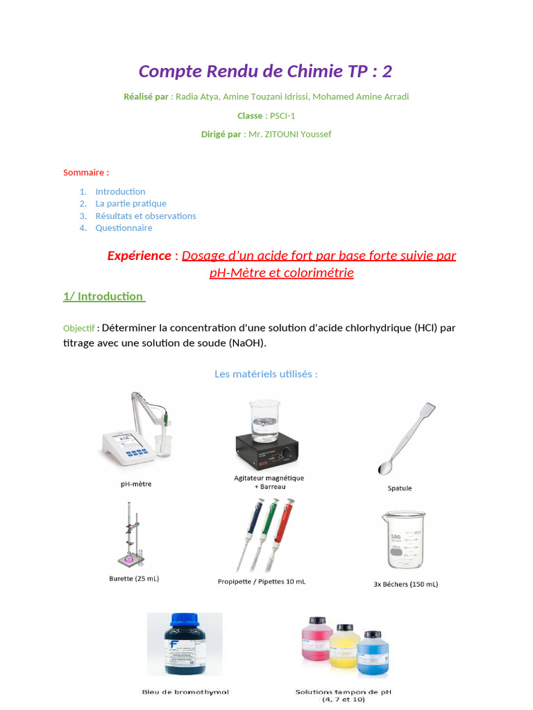 Dosage de HCl par NaOH en TP | PDF | Titrage | Chimie