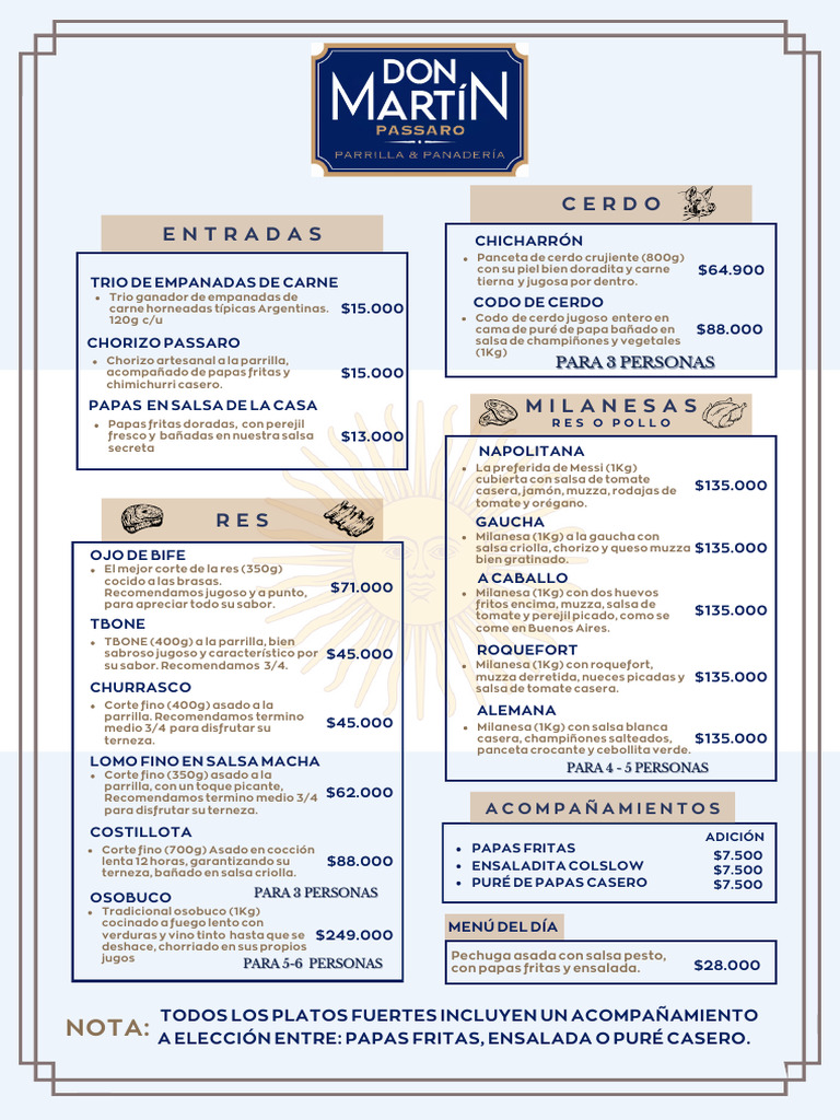 Menú de Parrilla Don Martín | PDF | Alimentos | Cocina