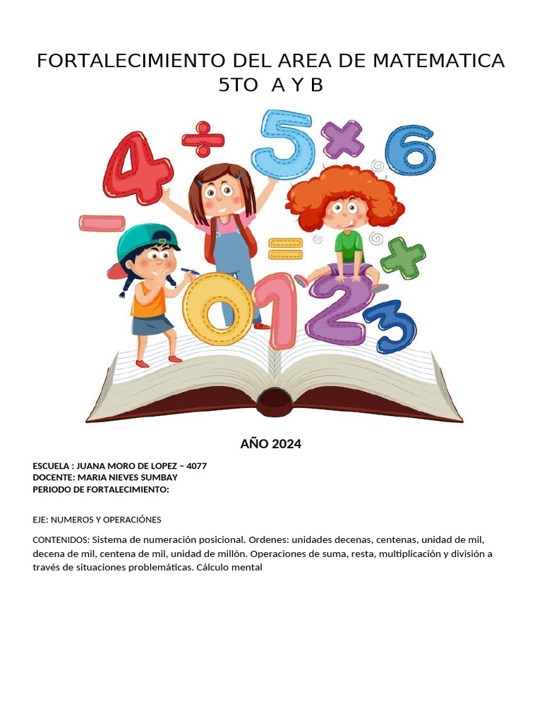 Fortale. Del Area de Mate. 5to A y B 2024 | PDF | División (Matemáticas ...