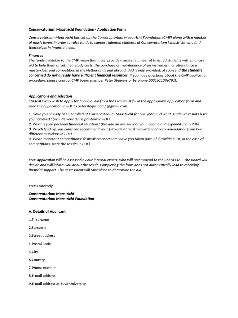 CMF Financial Aid Application Form | PDF | Student Financial Aid In The ...