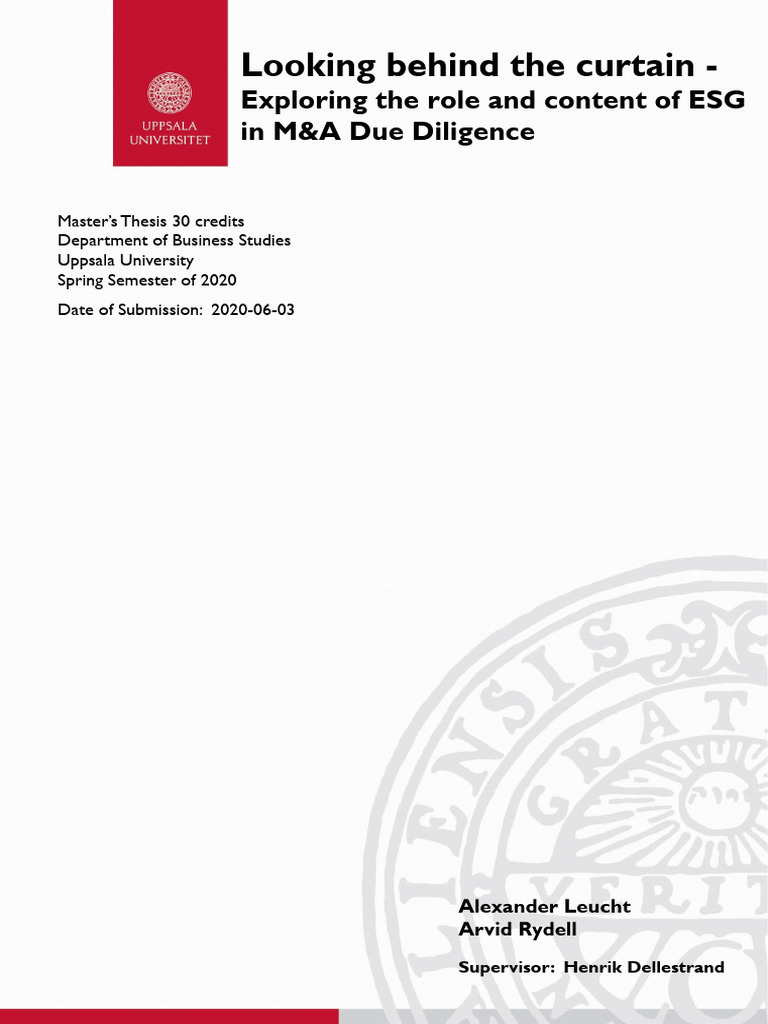 ESG in M&A Due Diligence Analysis | PDF | Mergers And Acquisitions ...