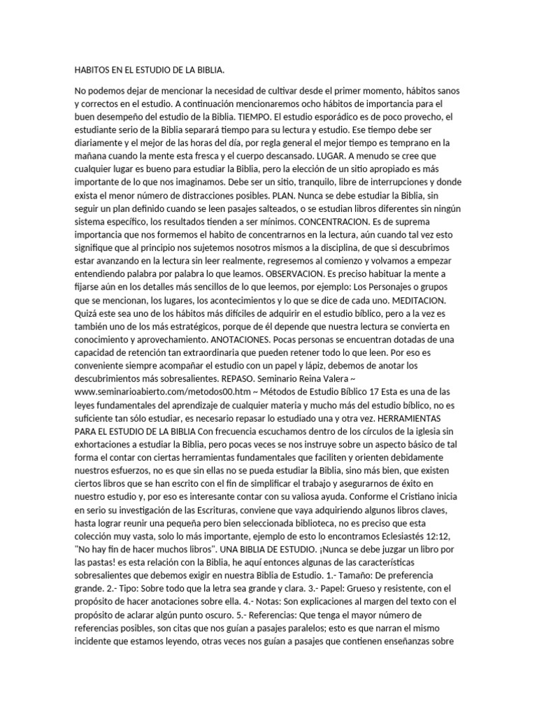 Habitos en El Estudio de La Biblia | PDF | Biblia