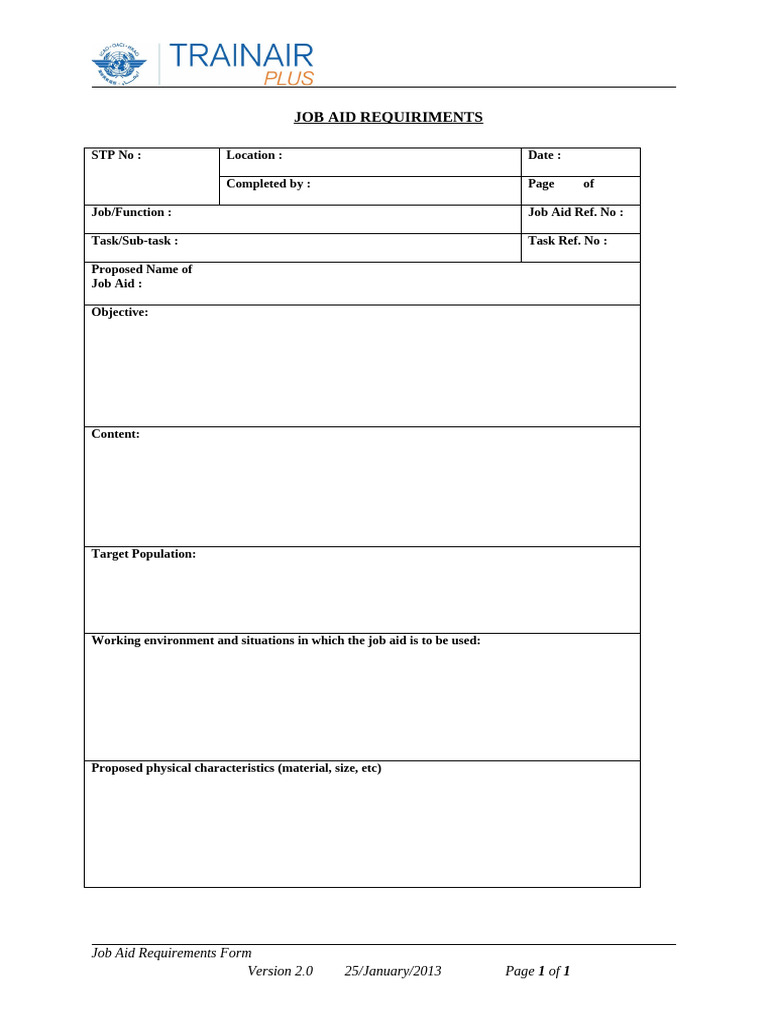 Job Aid Requirements Template | PDF