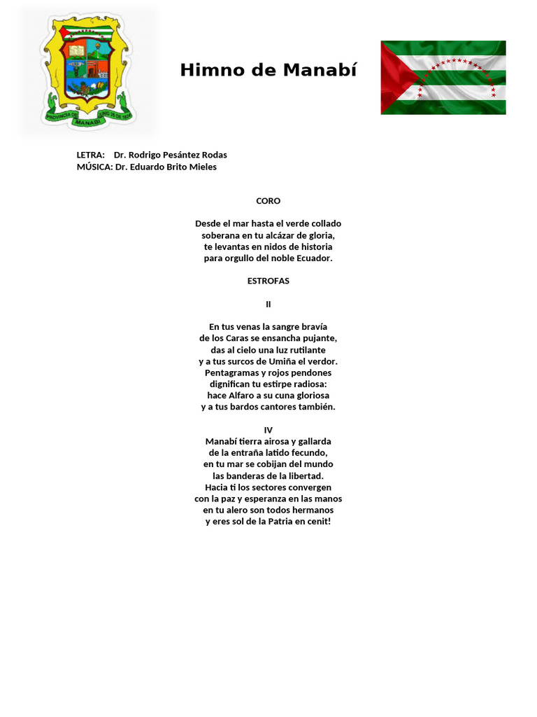 Himno de Manabí: Letra y Música | PDF