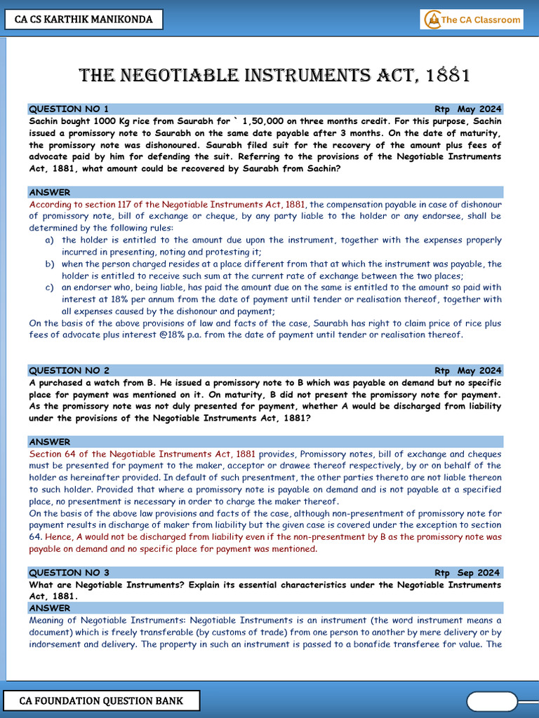 Liability Under Negotiable Instruments Act | PDF | Negotiable ...