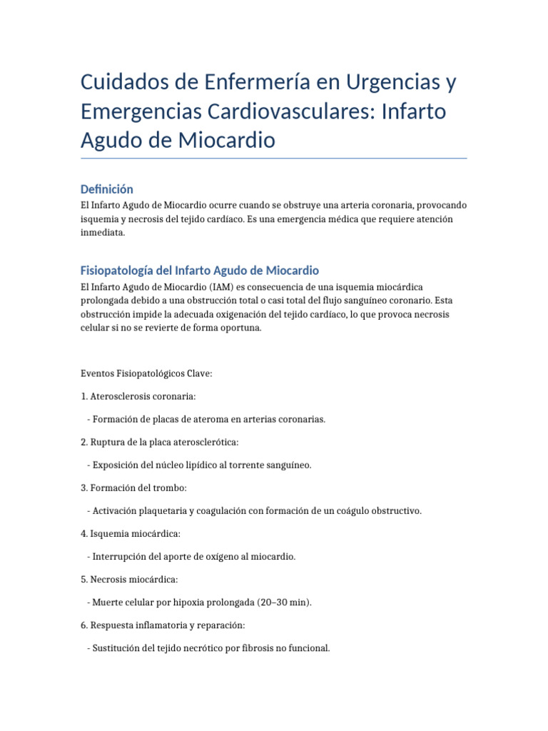 Cuidados Enfermeria IAM Con Fisiopatologia Detallada | PDF | Infarto de ...