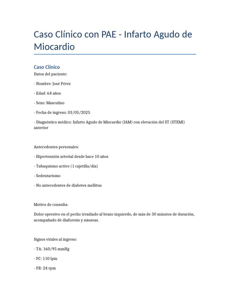 Caso Clínico: Infarto Agudo de Miocardio | PDF | Infarto de miocardio ...