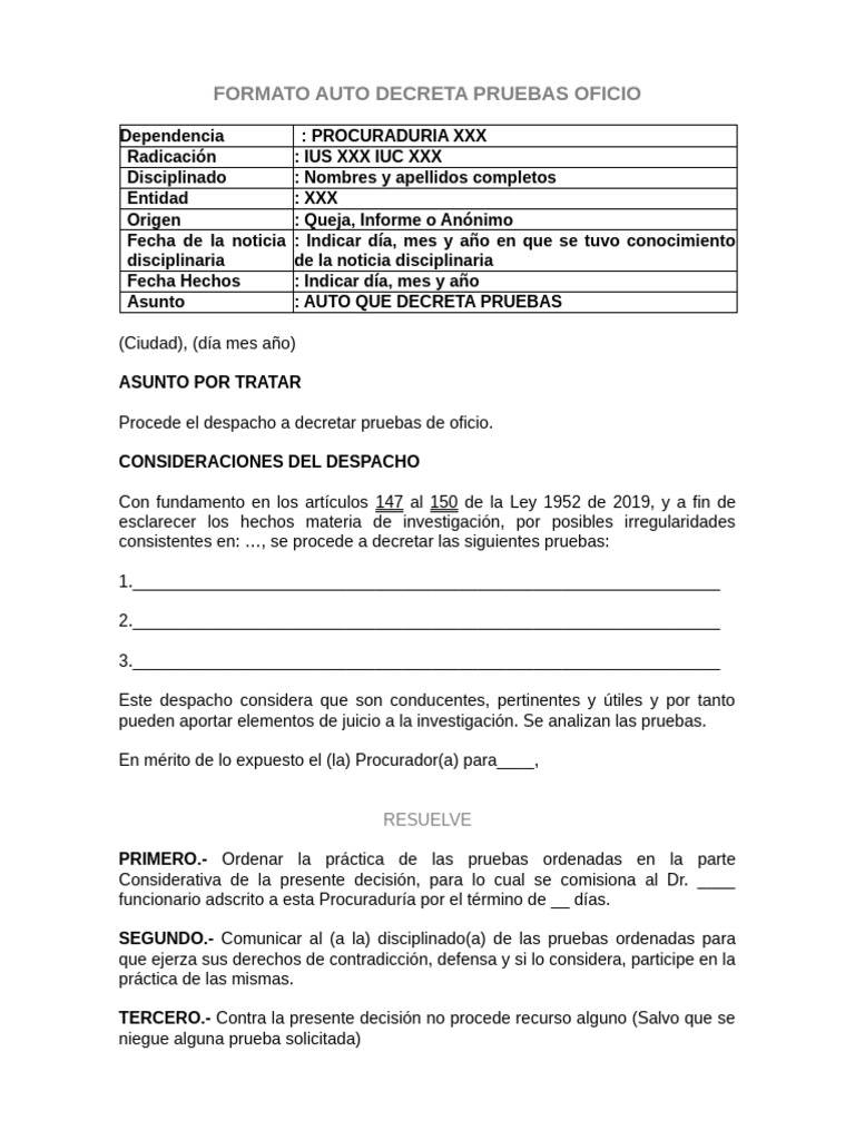Auto de Decreta Pruebas de Oficio | PDF