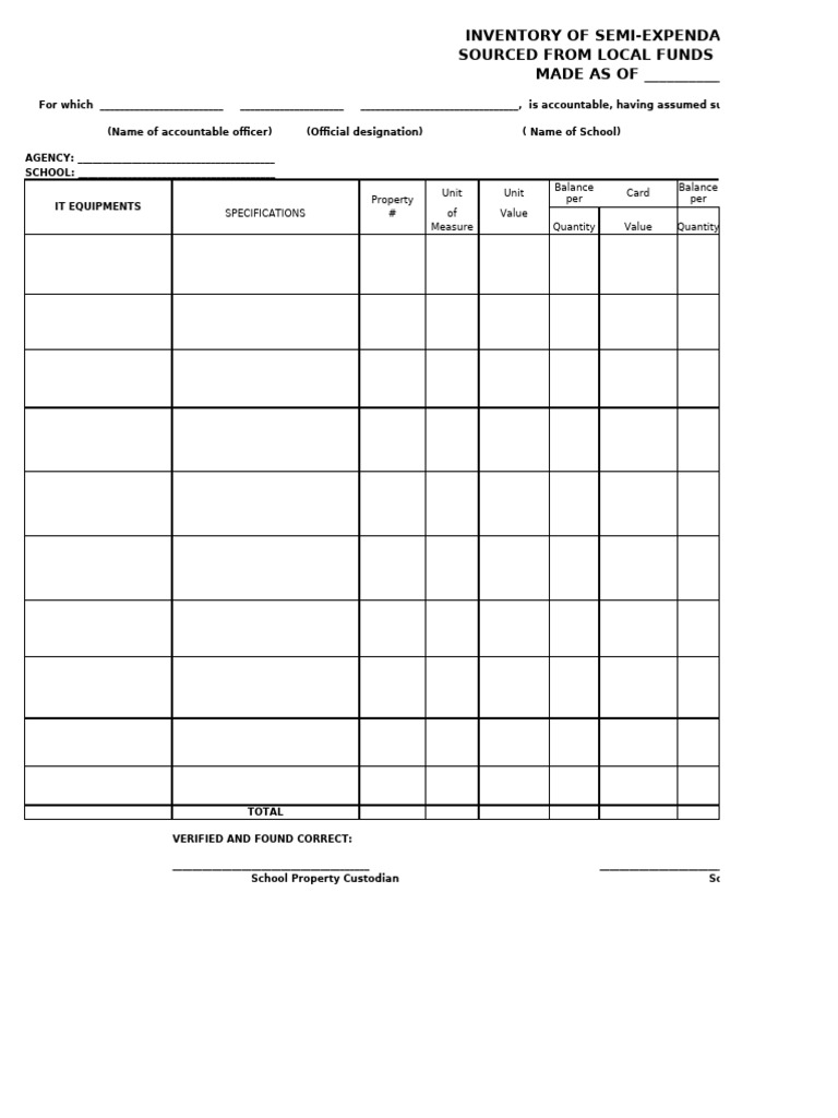 Semi-Expendable Equipment Inventory | PDF