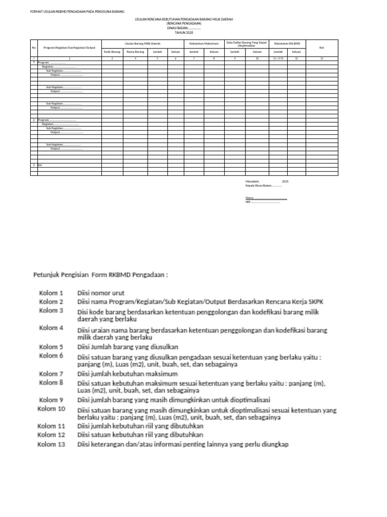 Format Usulan RKBMD 2026 | PDF