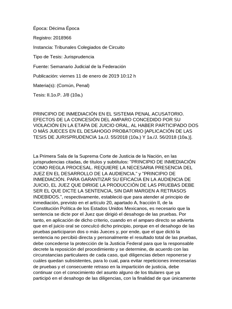 Efectos del Amparo en Juicio Oral Penal | PDF | Caso de ley | Justicia