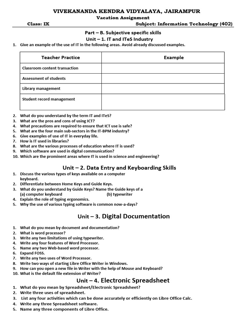 Class - Ix (It) Vacation Assignment | PDF | Software | System Software