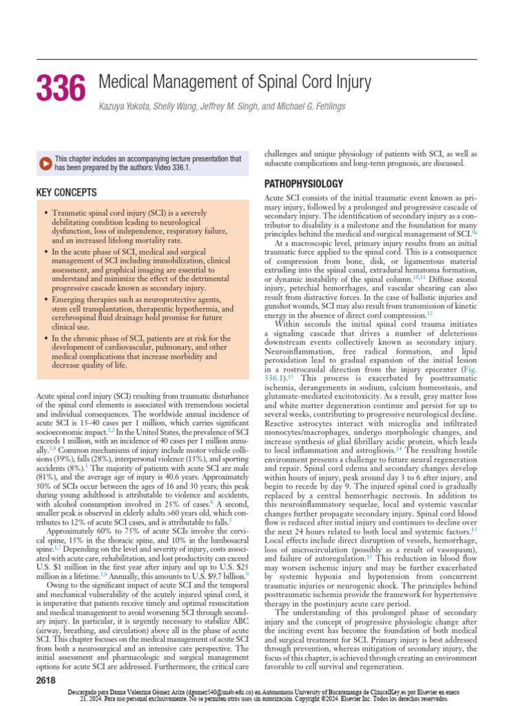 Medical Management of Acute SCI | PDF | Spinal Cord Injury | Diseases ...