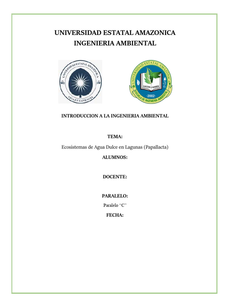 Ecosistema de la Laguna Papallacta | PDF | Agua | Ciencia medioambiental