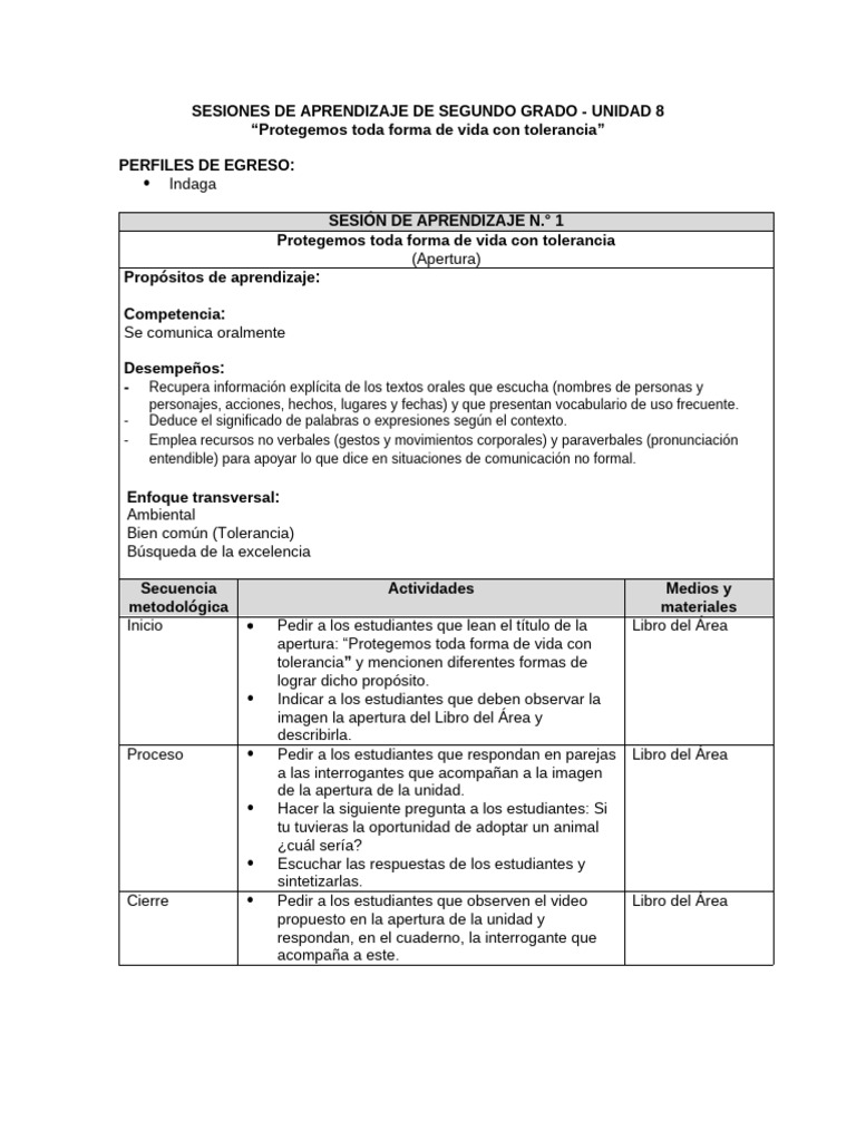Sesiones de Aprendizaje: Segundo Grado | PDF | Aprendizaje | Información