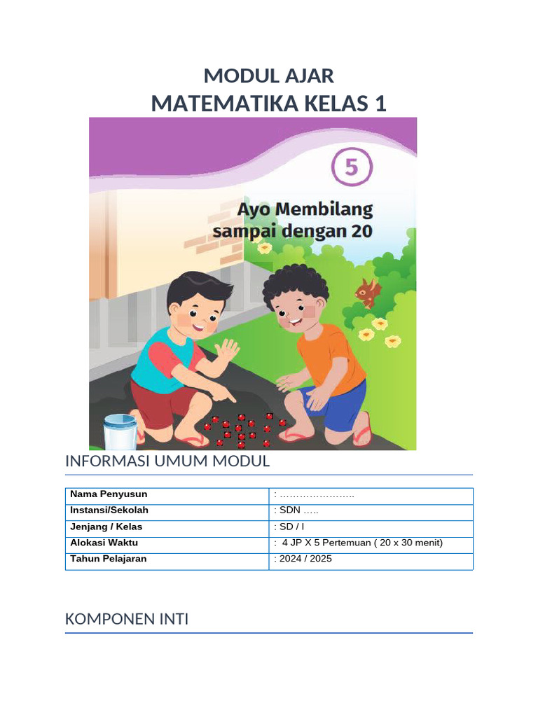 Modul Ajar Matematika Kelas 1 SD | PDF