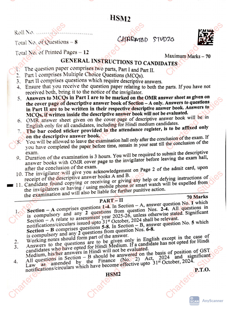 CA Intermediate Taxation Descriptive Question Paper For May 2025 | PDF