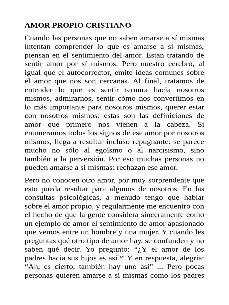 Amor Propio Cristiano Claves y Tipos PDF Amor Autoestima