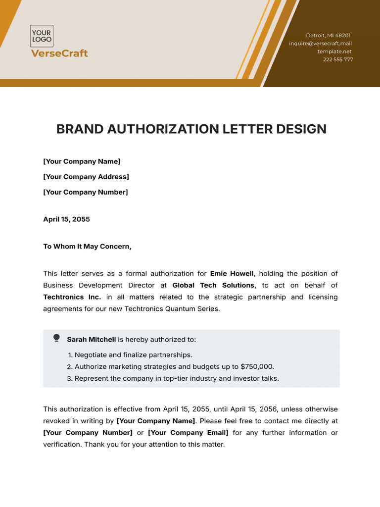 Brand Authorization Letter Design Template | PDF