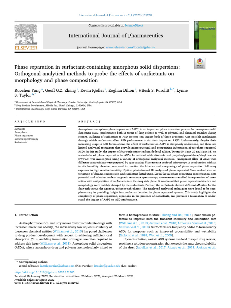 Surfactants in Amorphous Solid Dispersions | PDF | Nuclear Magnetic ...
