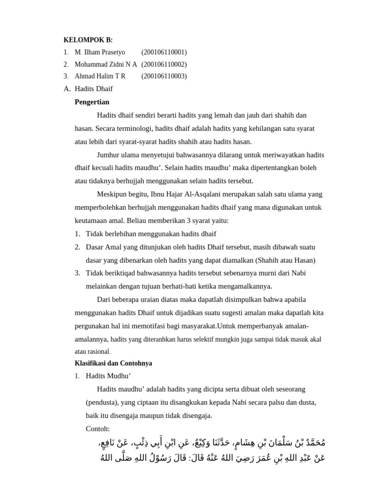 MACAM HADITS DAN CONTOHNYA | PDF