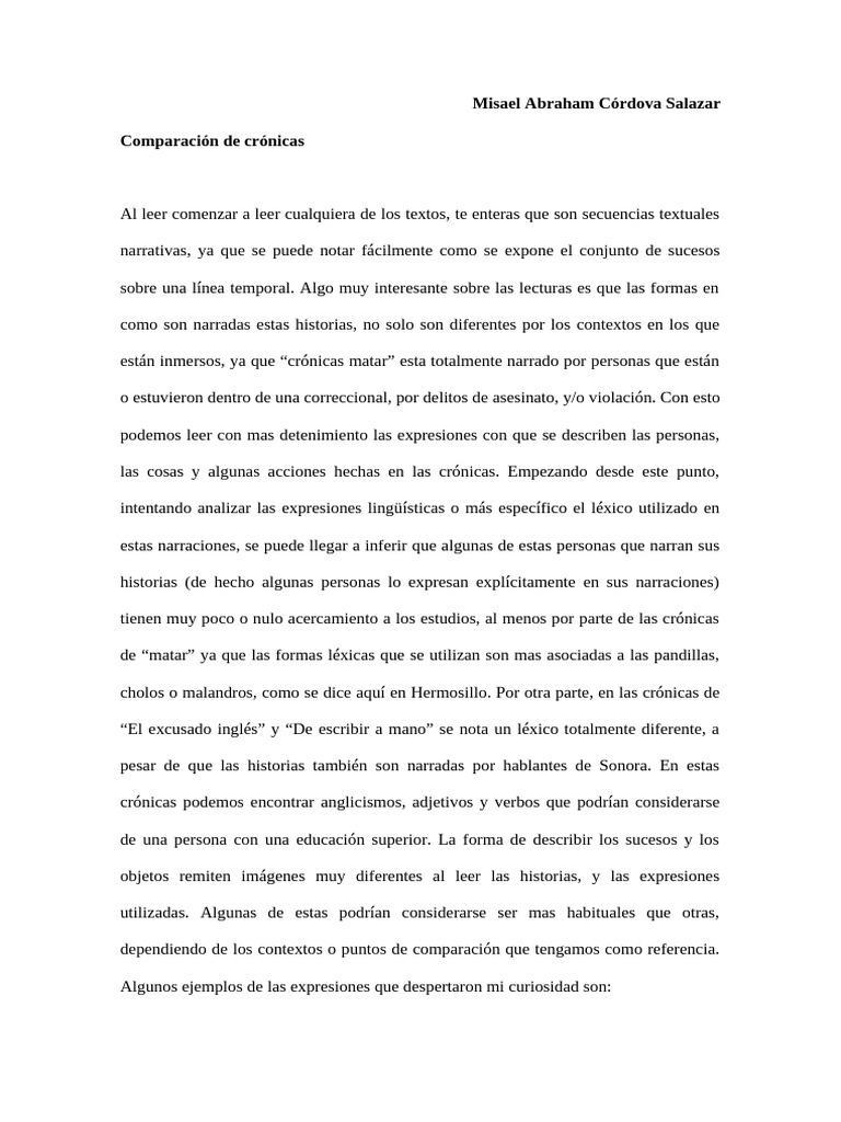 Comparativa de crónicas del excusado | PDF | Narración